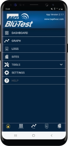 blu-test app Startbildschirm